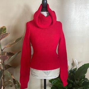 MODA international red cable knit cowl neck sweater